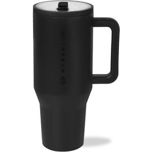 HydroJug Traveler - 40 oz Water Bottle with Handle & Flip Straw - Fits in Cup Holder, Leak Resistant Tumbler-Reusable Insulated Stainless Steel & Rubber Base - Gifts for Women & Men, Black
