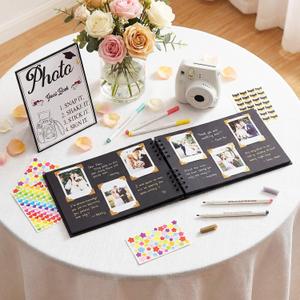 Eaasty 2026 Graduation Guest Book Set for Instant Photos, 11.6 x 8.3 Inch Scrapbook Album with Wooden Sign, Metallic Markers & Corner Stickers, 80 Pages DIY Grad Party Decorations(Black)