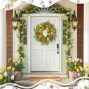Yellow Wreaths for Front Door Decor, 22" Artificial Eucalyptus Leaves Wildflower Wreath Decorations for Spring Summer Home Door Window Outside Wall Indoor Outdoor Porch and Housewarming Party