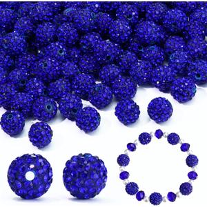 110PCS 10MM Rhinestone Beads for Jewelry Making, Round Rhinestone Clay Beads for Baseball Necklace Bracelet Craft Polymer Shamballa Disco Ball Diamond Pen Bead, Dark/Royal Blue