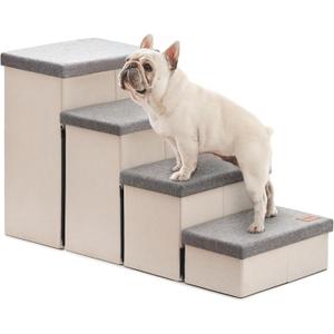 Love's cabin Dog Stairs for Small Medium or Large Dogs with Storage and Adjustable Steps, Foldable Cat Steps for Bed or Couch, 4-Step Gray Folding Ramp with Zip up to 200 lbs, Light Grey (37.4" X 17" X 21.3" H)
