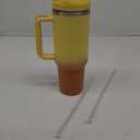40 ounce glass with handle and straw lid, vacuum insulated travel coffee cup, stainless steel insulated cup, suitable for beverages, leak proof Yellow ombre