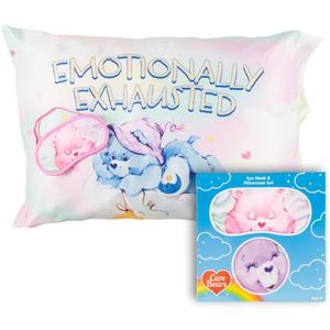 Care Bears Classic Retro Beauty Silky Satin Standard Reversible Pillowcase & Eye Mask Set, 20x30, for Hair and Skin, (Officially Licensed Product) by Franco Collectibles