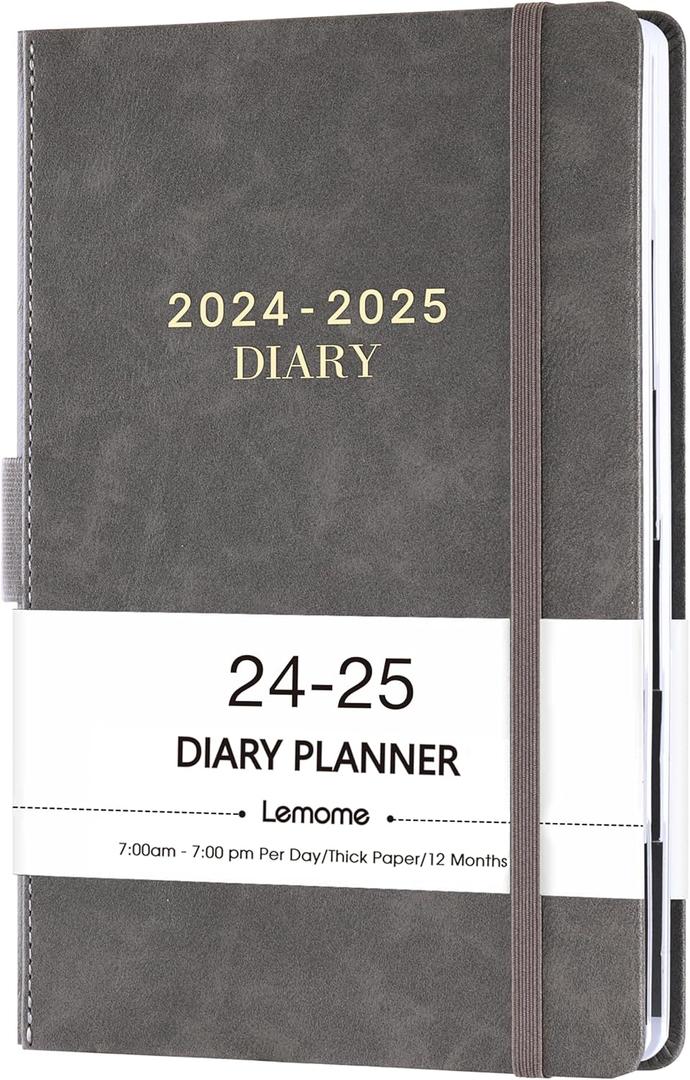 2024-2025 Diary - Daily Planner 2024-2025 from July 2024 - June 2025, Appointment Book 5.75" x 8-5", Daily Hourly Planner with Tabs, Inner Pocket, Pen Loop, Bookmarks (Grey)