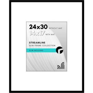 Americanflat 24x30 Picture Frame with Polished Plexiglass - Use as 14x17 Frame with Mat or Display 24x30 Photo Without Mat - Signature Collection - Thin Picture Frames for Wall Display - Black
