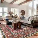 EVERGRACE Faux Wool Area Rugs 9'x 12' Boho Medallion Rugs for Living Room Indoor Outdoor Rugs for Bedroom Dining Room Entryway Kitchen Low Pile Washable Floor Mat Carpet, Terracotta