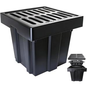 Catch Basin with Cast Iron Grate,18x18x15in Heavy Duty Catch Basin for Drainage with Debris Basket, Square French Drain Basin Without Reserved Hole for Driveway,Yard, Patio,Downspou, Lawn Commercial.