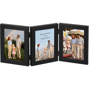Giftgarden 3 4x6 Picture Frame Folding, Triple Hinged Photo Frames for Desktop Display Gifts for Mom Mother Christmas Family Photo Collage, Black