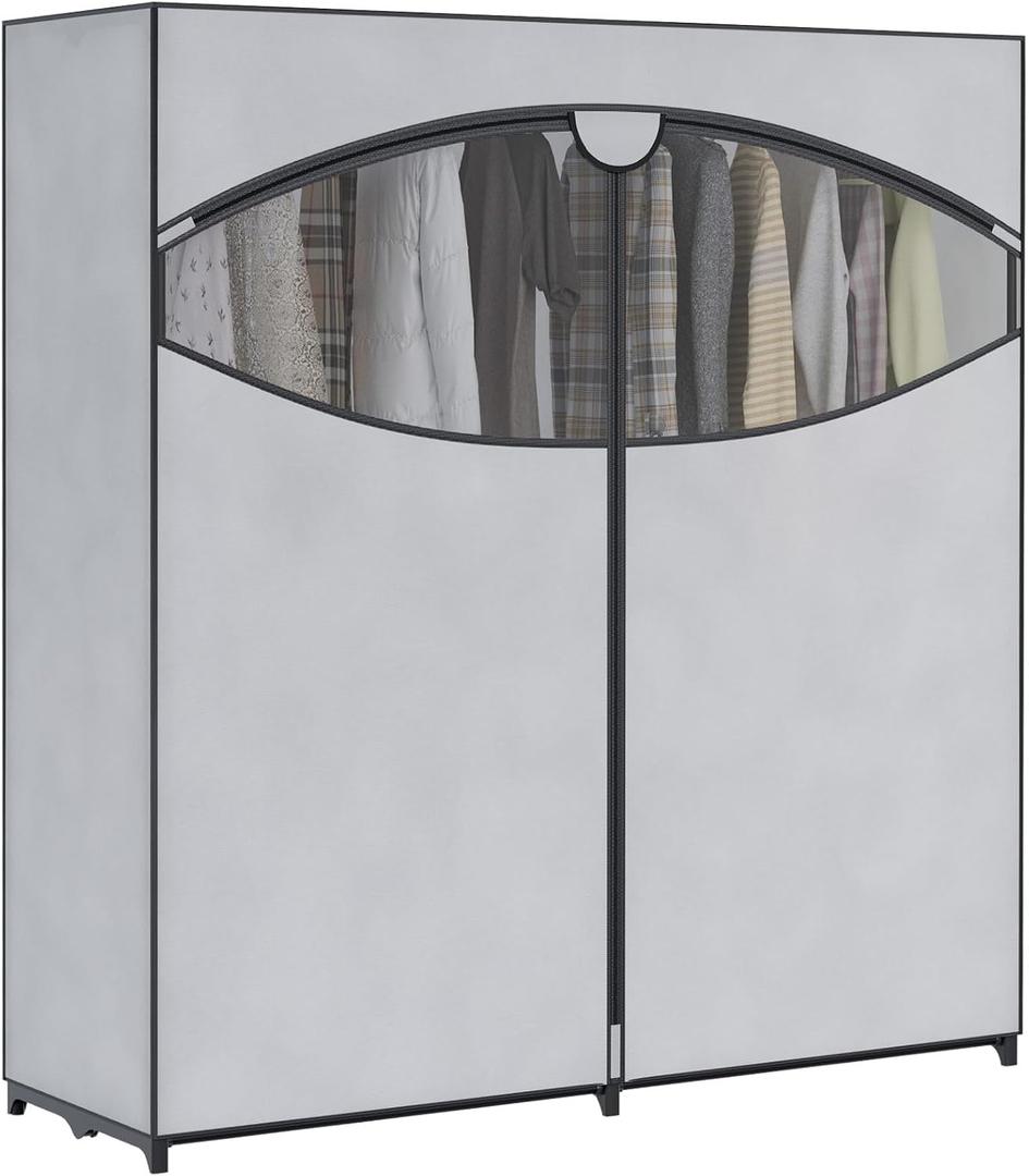 Whitmor Extra-Wide Portable Clothes Closet, 60" Wide Closet Organizers and Storage with Cover, Heavy Duty Metal Clothes Rack, Stable and Easy Assembly Clothes Storage, Light Grey