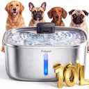 Pokpet Water Fountain for Dogs Home Outdoor Multi-Pet Stainless Steel 10L/2.64gal Wireless Large Dogs Motion Sensor Dispenser Filtered Cordless Bowl Waterer -Wireless Stainless Steel&1Filters
