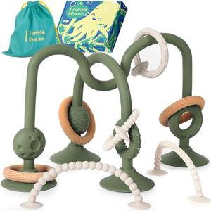 Jumble Jangle Baby Teething Toys – BPA-Free, Multi-Purpose High Chair Toys for Babies: Suction Teething Relief with Sensory Toy Textures for Infants and Toddlers 3–24+ Months (Green)