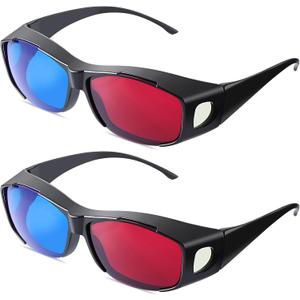 BBTO 2 Pieces 3D Movie Game Glasses Red Blue 3D Viewing Glasses for Movies Games, Light Simple Design(Black)