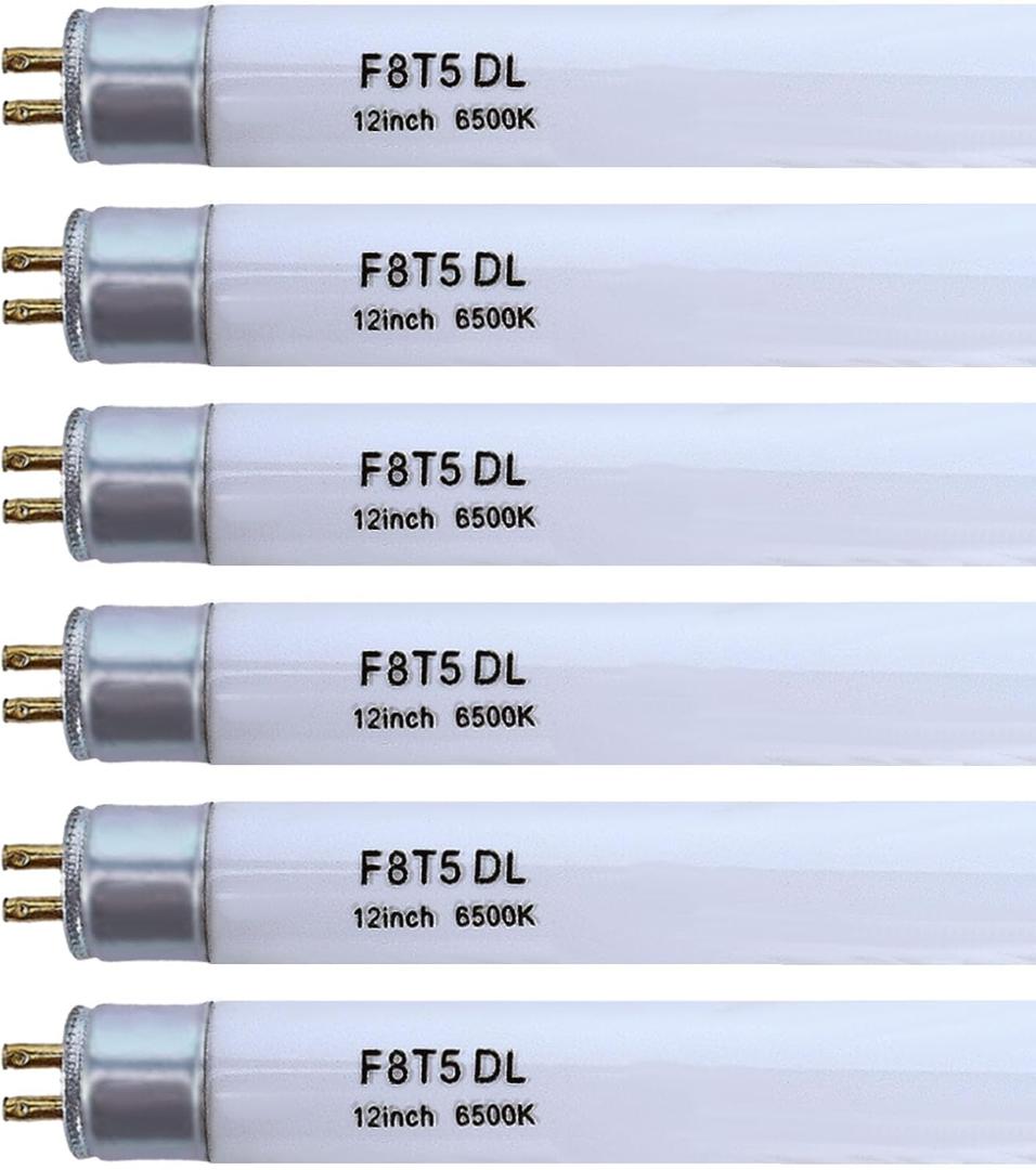 (6 Pack) F8T5/DL 6500K 12 Linear Fluorescent Light Bulb, 8W Day Light T5 Tube, F8T5/D Bright White Lamp G5 Base Replacement for Under Cabinet Light, RV, Closet