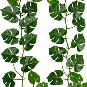 2Pcs Artificial Monstera Leaves Vines 4ft Fake Hanging Plant Ivy Vines Greenery Garland Faux Tropical Vine Decor for Wall Jungle Luau Beach Birthday Party Indoor Outdoor Home Dcor