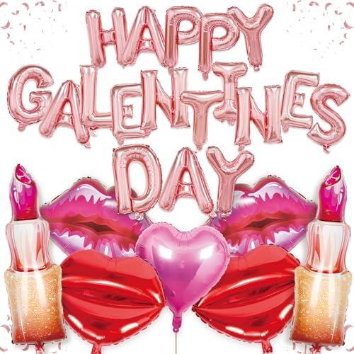 25pcs Galentines Day Decorations Balloons, Happy Galentines Day Party Decorations including Lips and Lipstick Balloons