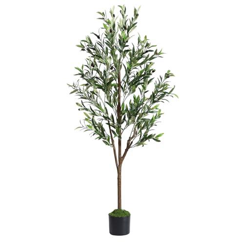 Alupssuc 5ft Olive Tree Artificial Indoor, Fake Tree Potted Faux Olive Trees with Lifelike Fruits and Realistic Leaves, Artificial Plants Indoor Fake Plants for Modern Home Office Living Room Decor