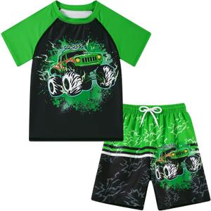 Love Wood Boys Short Sleeve Rash Guard Swimsuit Set with Swim Trunks for  10-12Years