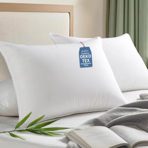 Hypoallergenic Bamboo Viscose Soft Pillows with Down Alternative Filling, Standard/Queen Size Set of 2, Breathable Luxury Hotel Quality for All Sleeper, Oeko-Tex Certified, Machine Washable