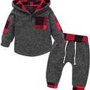 Tepuce Baby Boy Clothes Toddler Infant Boys Fall Winter Outfit Long Sleeve Plaid Pocket Hoodie Tops + Pants 2Pcs 18-24M