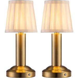Mini Cordless Table Lamp 2 Pack - 11.4" Stepless Dimmable Touch Lamp with Fabric Shade, Small LED Lamps, 4000mAh Rechargeable Battery Operated Lamps for Dinning Room, Bedroom, Bar (Gold)