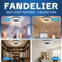 CannonX White 19” Fandelier Ceiling Fans with Lights and Remote, Low Profile Flush Mount Light Fixture Chandelier Fan for Bedroom, Kitchen, Reversible Motor with 6 Speeds, 3 CCT 3500K-5500K