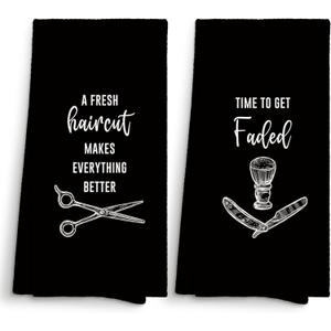 Black Barber Barbershop Decor Hand Towels 16x24 Set of 2, Dish Towels Cloths Dishcloths Tea Towel Gifts for Barber Hairstylist Hairdresser, Hair Haircut Shop Salon Bathroom Kitchen Hand Towel
