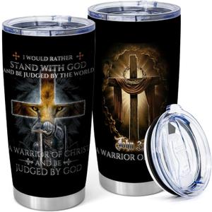 Christian Gifts Flask Warrior of God Faith 20oz Insulated Travel Mugs Stainless Stainless Steel Vacuum Tumbler with Lid Special Christmas Gifts for MenPack of 1