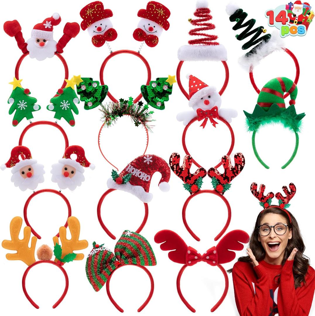 JOYIN 14 PCS Christmas Headbands with Different Designs Party Holiday Headbands for Kids Women Men Christmas Holiday Parties Favors (ONE Size FIT ALL)