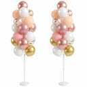 Set of 2 Balloon Column Kit with Nude&Pastel Pink&Metallic Gold White Balloons, Base and Pole - DIY Balloon Tower Stand for Party Decorations, Wedding Backdrop, Birthday, Bridal Shower