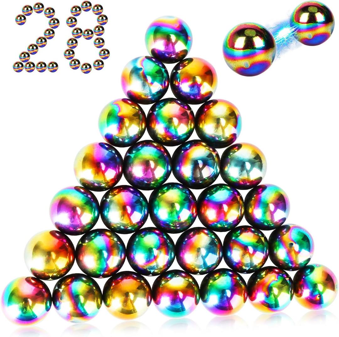28Pcs Rainbow Stones Fidget Toy, 20mm DIY Mutual Attraction Desk Balls for Kids Adults, Educational Science Kit for Anxiety Relief, Building Crafts for Teens Party Favors Gift