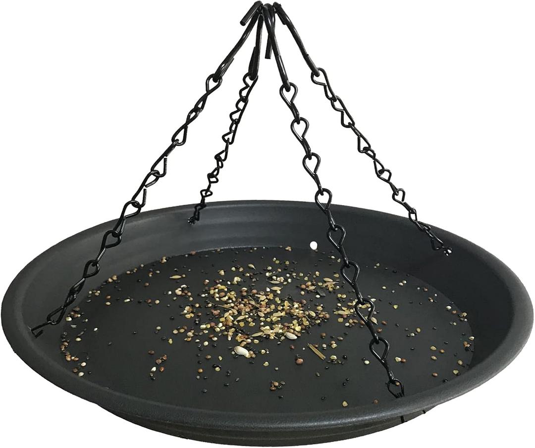 12.8" Homes Garden Platform Bird Feeder, Large Hanging Tray Squirrel Feeder, Seed Catcher Tray, Bird Viewing, Backyard, Large Capacity, Black
