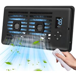 Register Booster Fan Fits 4" x 10" Register Holes, Vent Fan with DIY Scent Diffuser,Quiet 10-Speed Smart Heating Cooling AC with LCD Screen,Remote Control and Thermostat Control for Home,Wall,Floor (Brown)