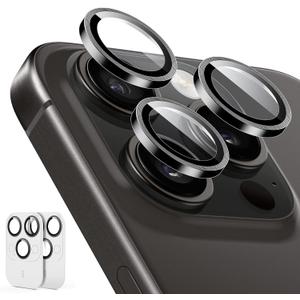ESR 2 Pack for iPhone 16 Pro Max/16 Pro/15 Pro Max/15 Pro/14 Pro Max/14 Pro Camera Lens Protector, Ultra-tough HD Individual Lens Protectors, Scratch Resistant, Ultra-thin Tempered Glass, Black