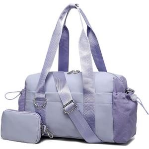 Everyday Mini Gym Bag for Women 2.0 Small Tote with Zipper Compartment Waterproof Travel Duffle Cute Handbag Workout Carry On with Removeable Shoulder Strap & Coin Wallet Easy to Clean-Lavender