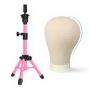 AliLeader 25 Inch Mannequin Head Stand Tripod with 22 Inch Mannequin Head ,Canvas Wig Head with Mount Hole Manikin Head for Wig Making,Styling and Display,Head Contour More Realistic (Pink)