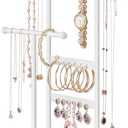 SONGMICS Jewelry Holder, Jewelry Organizer, 3 Tiers and 1 Tray, Jewelry Display Stand with Metal Frame, Necklace Earring Bracelet Holder, for Rings, Matte White and Natural Beige UJJS03NW 