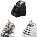 READAEER Makeup Organizer 3 Pieces Cosmetic Storage Case with 6 Drawers (White)