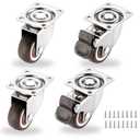 1.25" Small Caster Wheels Set of 4, Low Profile 360 Degree Swivel Casters, Little Rubber Base Rolling Plate Caster Wheels for Small Furniture Project(2 with Brakes & 2 Without),Load 140Lbs