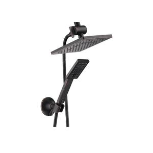 BRIGHT SHOWERS Rain Shower Head with Handheld Spray, 8 Inch Rainfall Shower Head Combo with 60" Hose, Adjustable Dual Square Showerhead Set with 3-Way Diverter, Wall Bracket, Oil-Rubbed Bronze