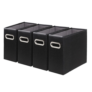 4 Packs Letter Size File Organizer, File Folders Organizer, Fabric Storage Box, Collapsible Paper Organizer with Metal Handle, Smooth PVC Rails, Only Box (Black)