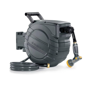 Retractable Garden Hose Reel 1/2 in x 100 ft, 2025 Upgraded Dual Ratchet Lock UV & Freeze Protection Brass Seal Slow Retraction Anti-Tangle Hose 180°Swivel Reinforced Scaffold Wall Mount