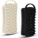 2 PC Silicone Body Scrubber, 2 in 1 Exfoliating Shower Bath Scrubber, Soft Silicone Loofah for Sensitive Skin, Shower Hair Scalp Massager, Easy to Clean, Lather Well (Grey&Black)