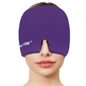 Migraine Headache Relief Cap, Gel Ice Head Wrap, Hot and Cold Therapy, Headache Eyes Mask for Sinus, Puffy Eyes, Tension and Stress Relief (Purple)