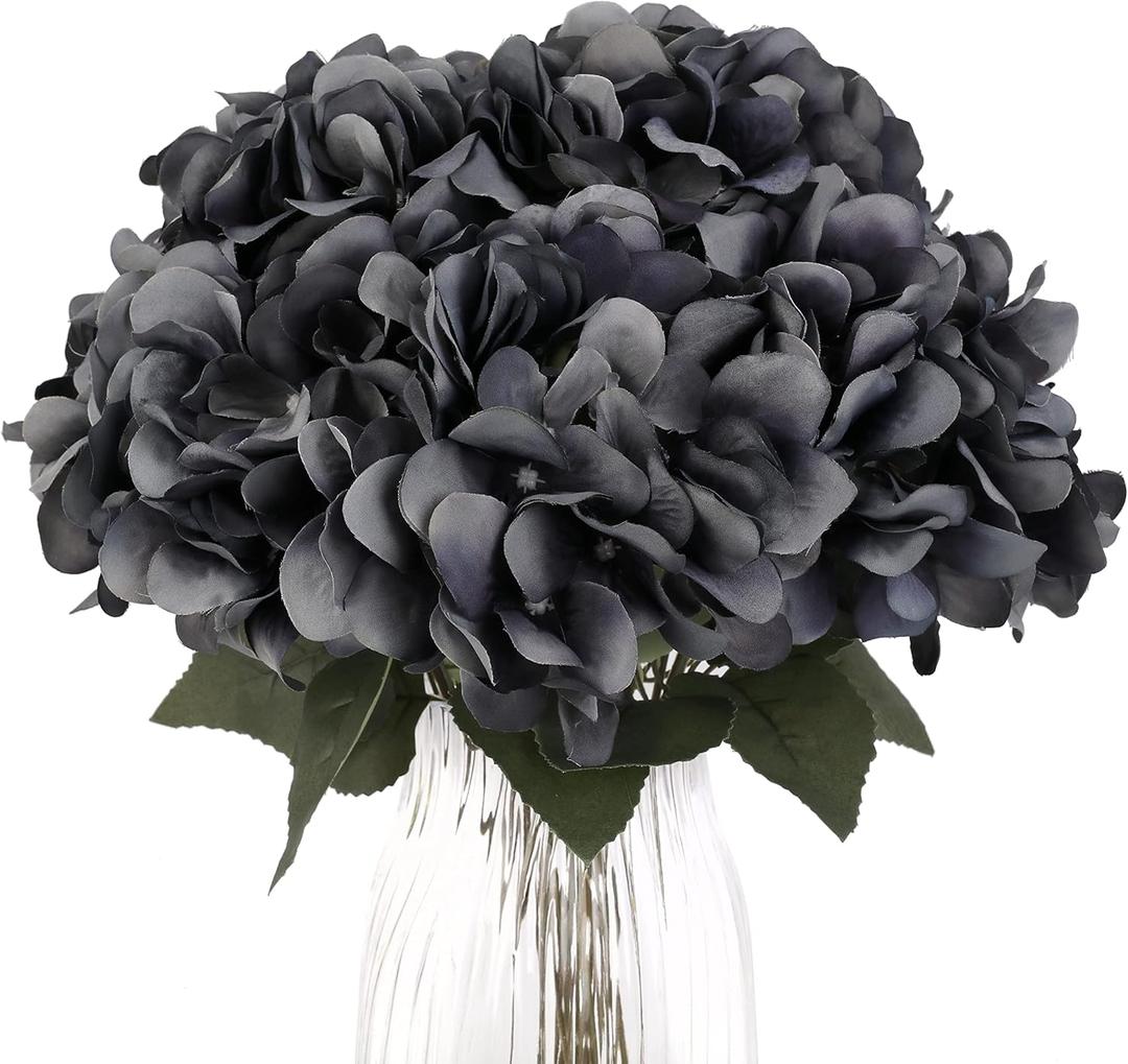 2Bouquets Artificial Flowers Silk Hydrangea Flowers with 10 Heads Fake Flower Bunch Bouquet for Home Wedding Party Decor DIY (Grey)