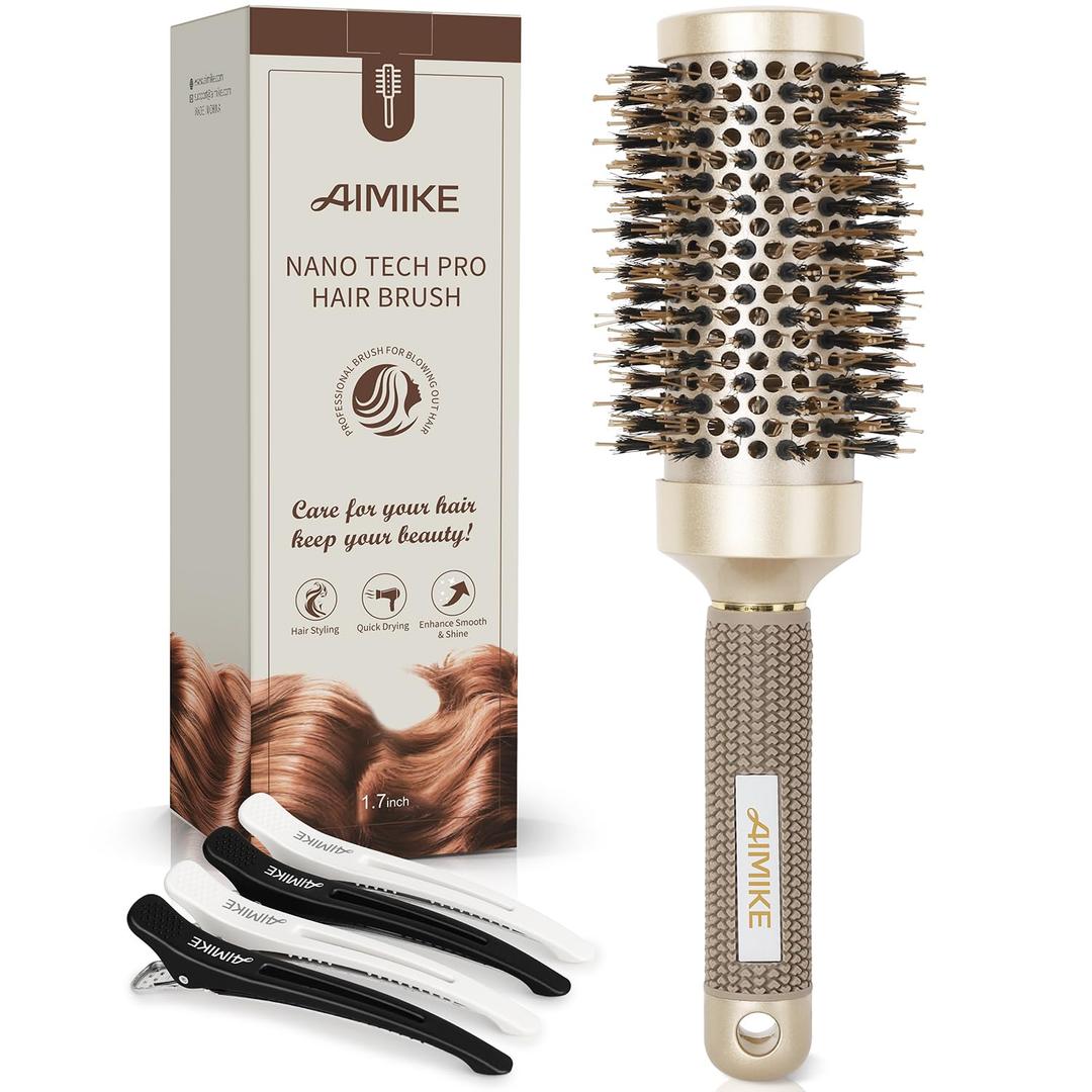 AIMIKE Round Brush for Blow Out, Medium Round Hair Brush Nano Thermal Ceramic & Ionic Tech, for Blow Drying & Styling, Curling and Shine - 2.9 inch Barrel w/Boar Bristles  43mm-1.7 Inch (2.9 Inch with Bristles)