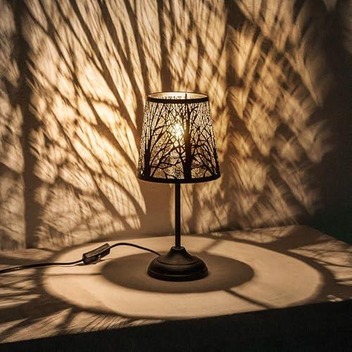 Black Metal Tree Shadow Table Lamp, Vintage Rustic Bedside Lamp, Small Bedside Night Light for Kids, Ambient Mood Lighting for Bedroom Living Room, Halloween Gothic Decorative Small Spaces Table Lamp