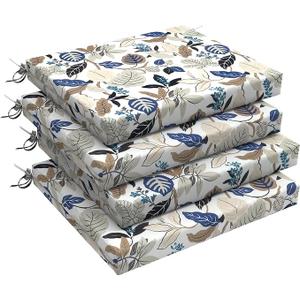 LVTXIII Outdoor Chair Cushions, Fade-Resistant Patio Furniture Cushions Outdoor Chair Pads with Ties for Dining Chairs and Garden Furniture Use, 18.5"x16"x2" 4 Pack, Breeze Leaves Beige