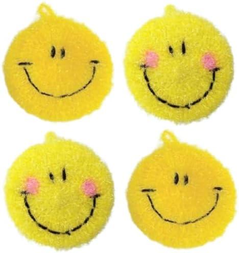 3 Count, Fun Smile Face Dish Scrubbers, Acrylic Dish Scrubber, Fruit Dish Scrubber, Premium Quality Cleaning Sponges for Kitchen, Good for Gift (4Smile)