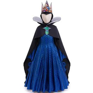 Xefenki Girls Evil Queen Costume Dress Set Halloween Cosplay Birthday Party Outfit Includes Dress Cape Hood and Crown (11-12 Years(150))