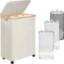 iEGrow Lagre Laundry Basket with Wheels, Laundry Hamper with Lid, 160L Clothes Hamper for Laundry with 3 Liner Bags, for Laundry Room, Bedroom, Dormitory Organization,Beige